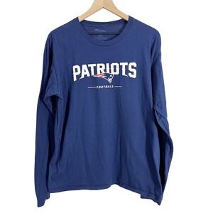 Fanatics New England Patriots Crew Neck Long Sleeve T-shirt Top Blue Men's Large